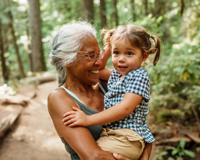 grandmother and grand daughter hiking